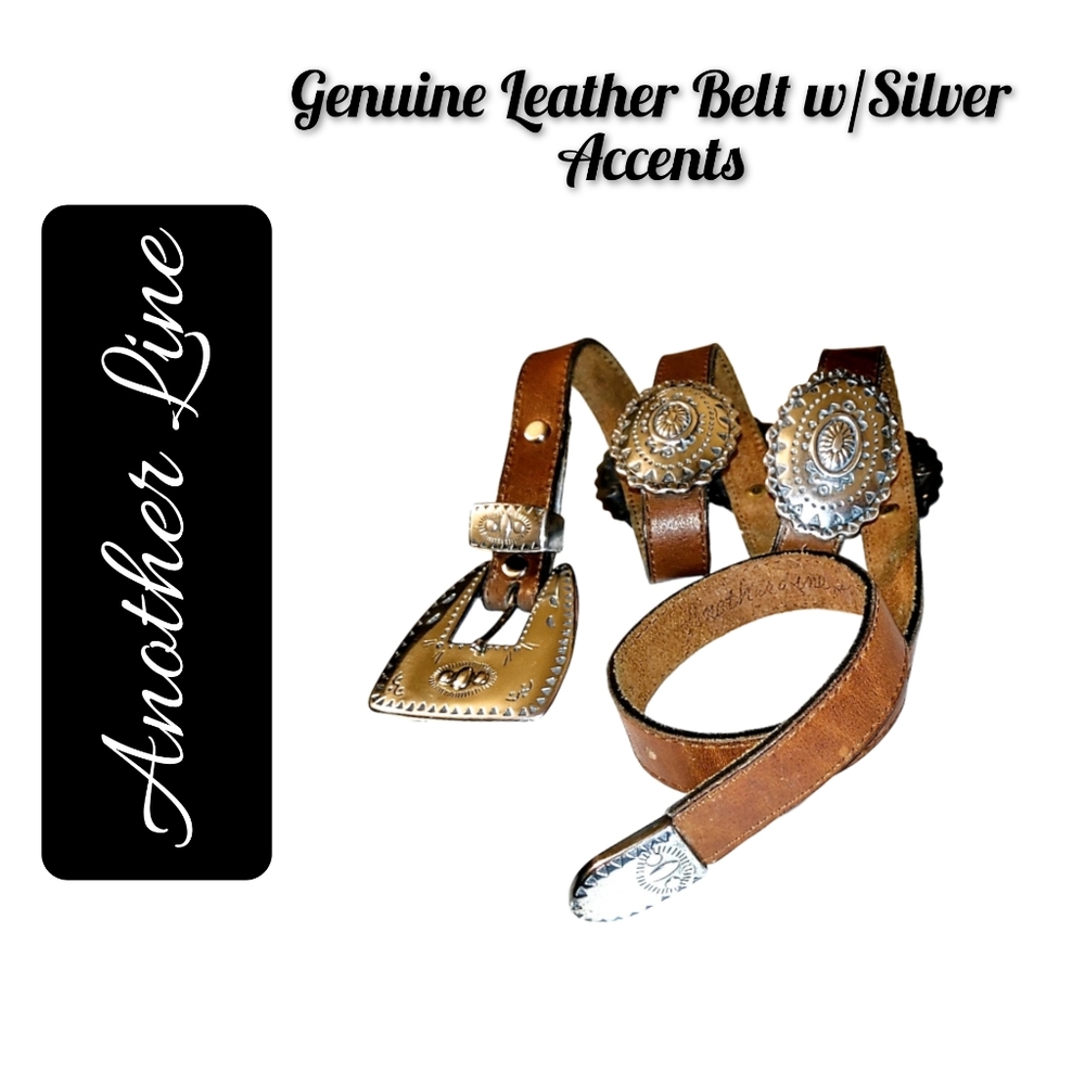 .Another Line Genuine Leather Brown Belt with Silver Cabochons - Picture 3 of 3